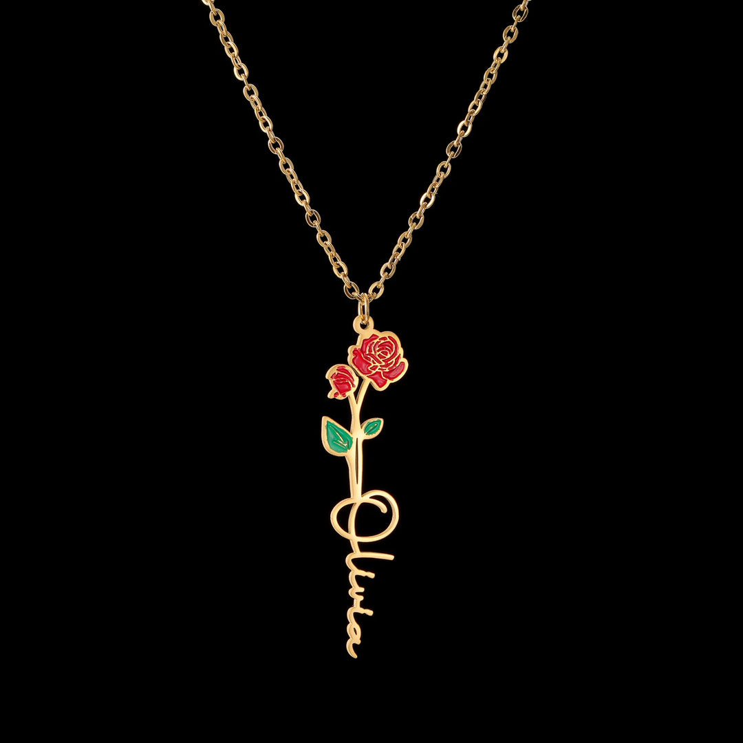 Custom Name Flower Pendant Necklace