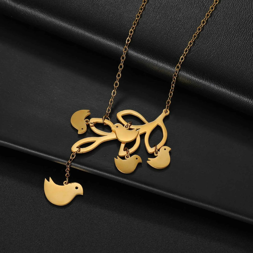 Nextvance Custom Mom & Kids Names Necklace for Women Men Personalized Stainless Steel Bird Tree Pendant Family Jewelry Gift