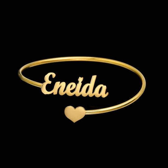 Personalized Custom Name Bangle Bracelet | Open Adjustable | Gold, Silver & Rose Gold