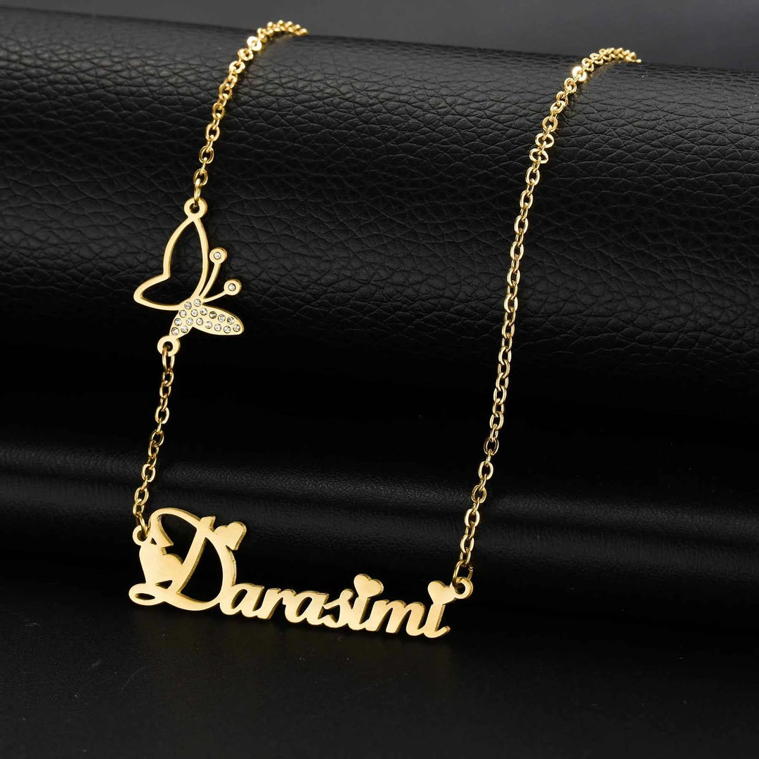 Atoztide Custom Name Necklace for Women Stone Zircon Butterfly Stainless Steel Jewelry Choker Chain Personalized Birthday Gift