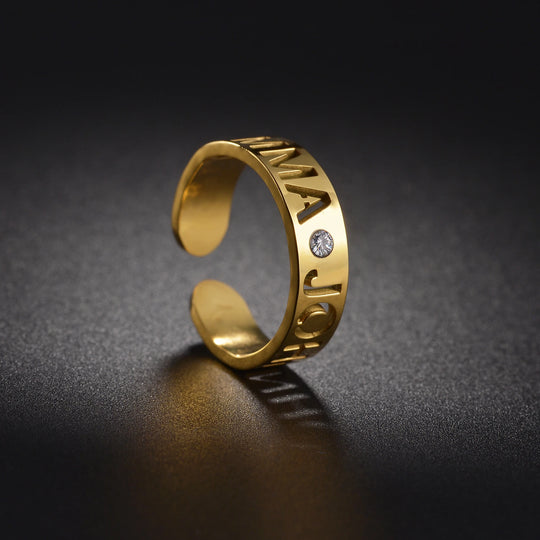 Personalized Name Ring – Adjustable Stainless Steel | Silver, Gold, Rose Gold & Black