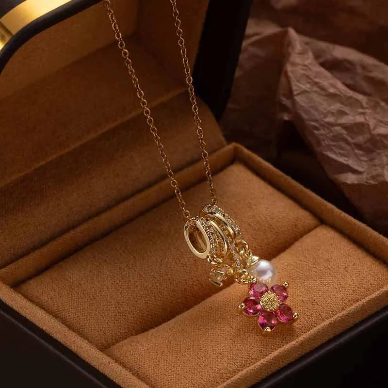 Colorful Flower Zircon Necklace | 316L Stainless Steel