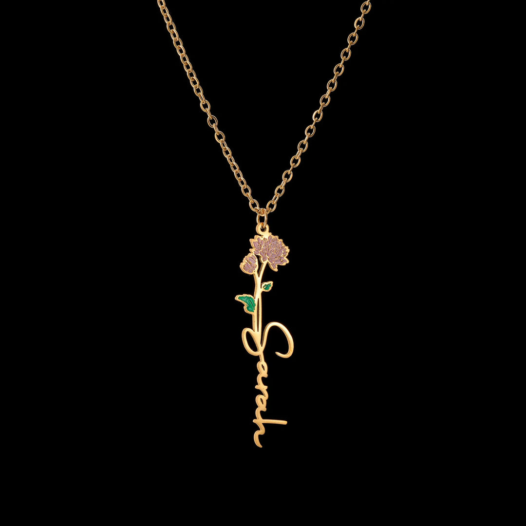Custom Name Flower Pendant Necklace