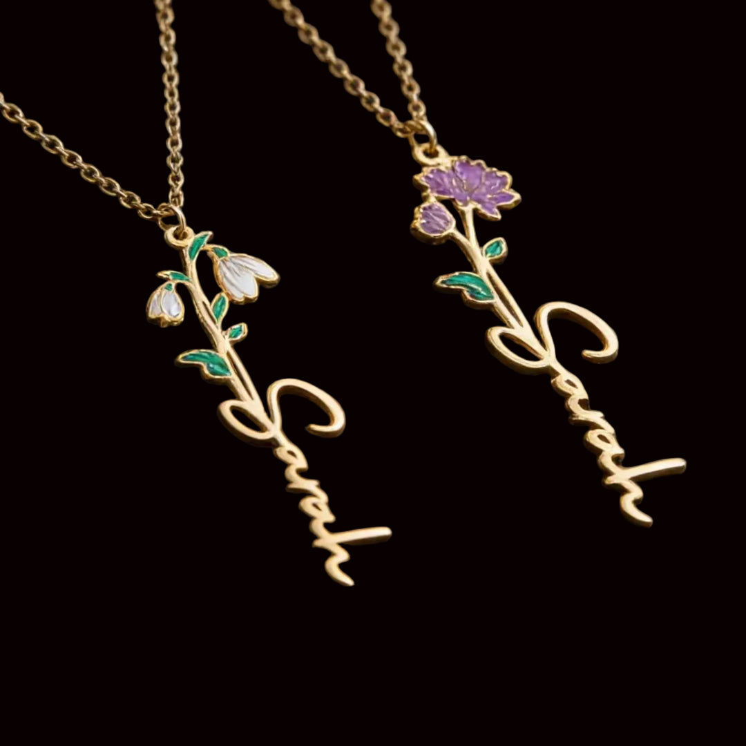 Atoztide Custom Name Necklace for Women UV Print Color Flower Pendant Stainless Steel Jewelry Choker Chain Personalized Gift