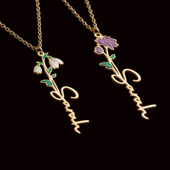 Atoztide Custom Name Necklace for Women UV Print Color Flower Pendant Stainless Steel Jewelry Choker Chain Personalized Gift