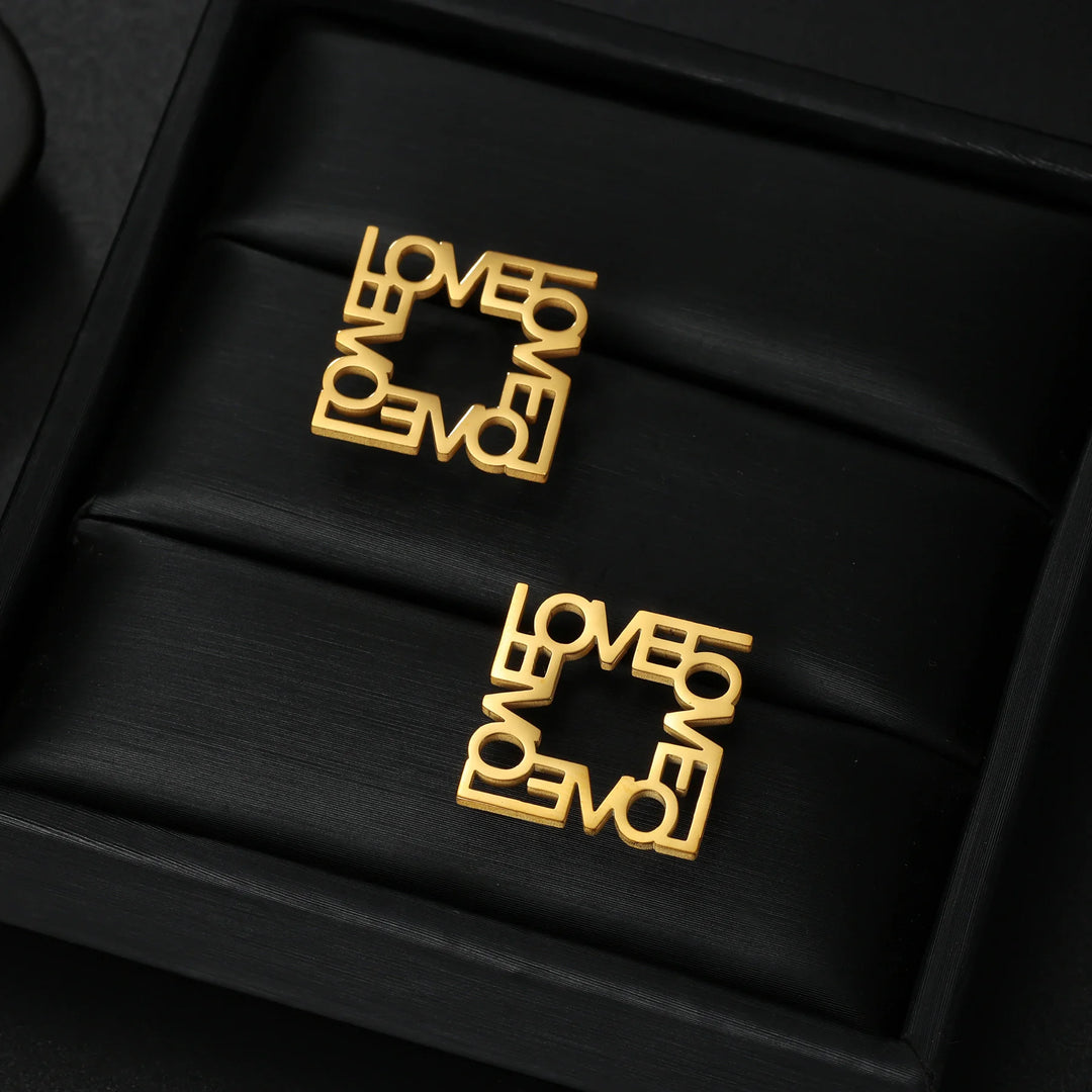 Custom Name Square Stud Earrings | Personalized Stainless Steel