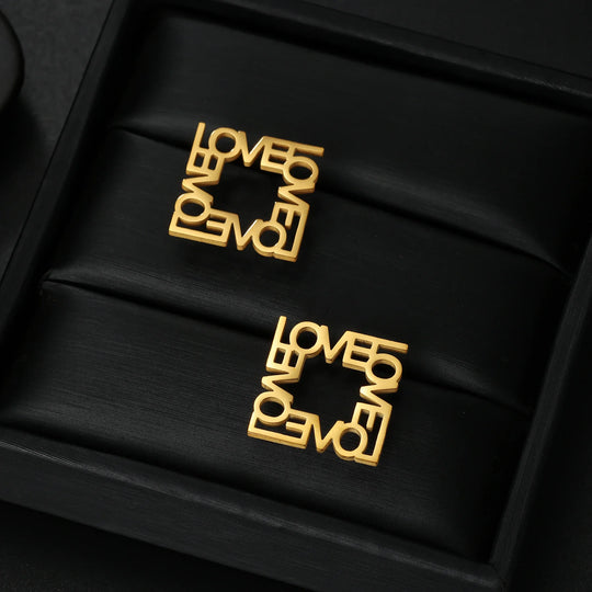 Custom Name Square Stud Earrings | Personalized Stainless Steel