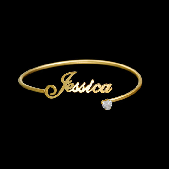 Personalized Custom Name Bangle Bracelet | Open Adjustable | Gold, Silver & Rose Gold