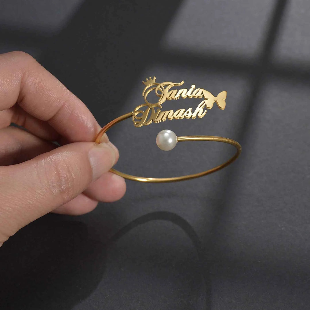 Atoztide Personalized Custom Name Bracelet For Women Stainless Steel Open Adjustable Letter Heart Bangle Jewelry Gift For Lover