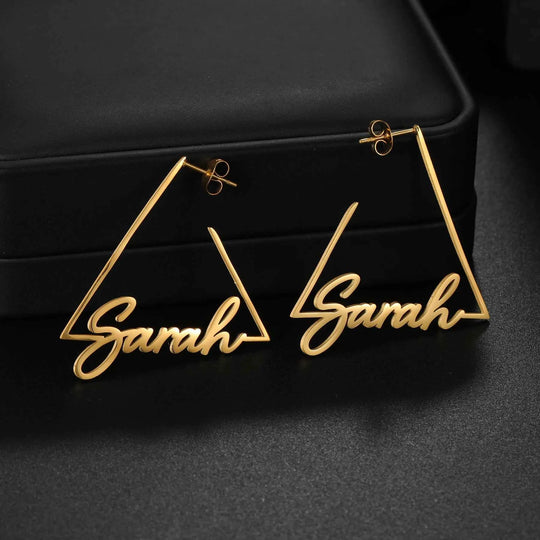 Atoztide Custom Name Triangle Hoop Earring For Women High Quality Stainless Steel Jewelry Personalized Weddings Birthday Gift