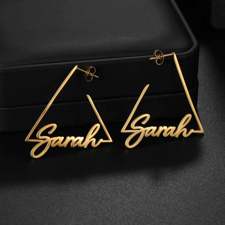 Atoztide Custom Name Triangle Hoop Earring For Women High Quality Stainless Steel Jewelry Personalized Weddings Birthday Gift