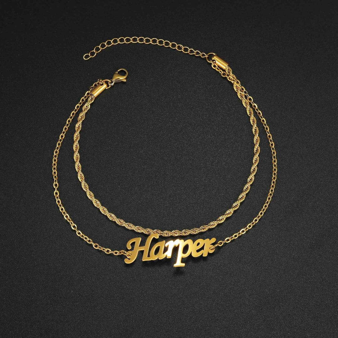 Atoztide 18cm Personalized Custom Name Anklet 2 Layer Leg Chain for Women Stainless Steel Letter Charms Twice Chain Jewelry Gift