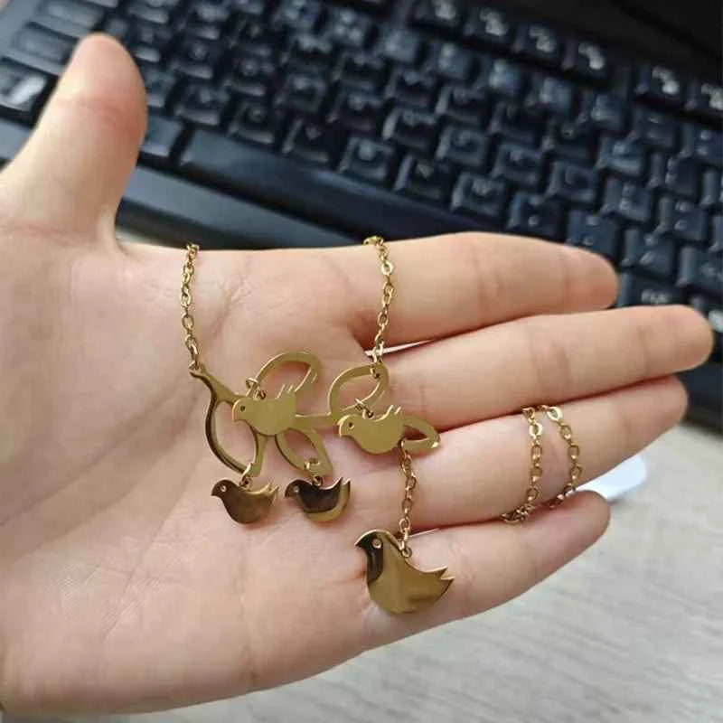 Nextvance Custom Mom & Kids Names Necklace for Women Men Personalized Stainless Steel Bird Tree Pendant Family Jewelry Gift