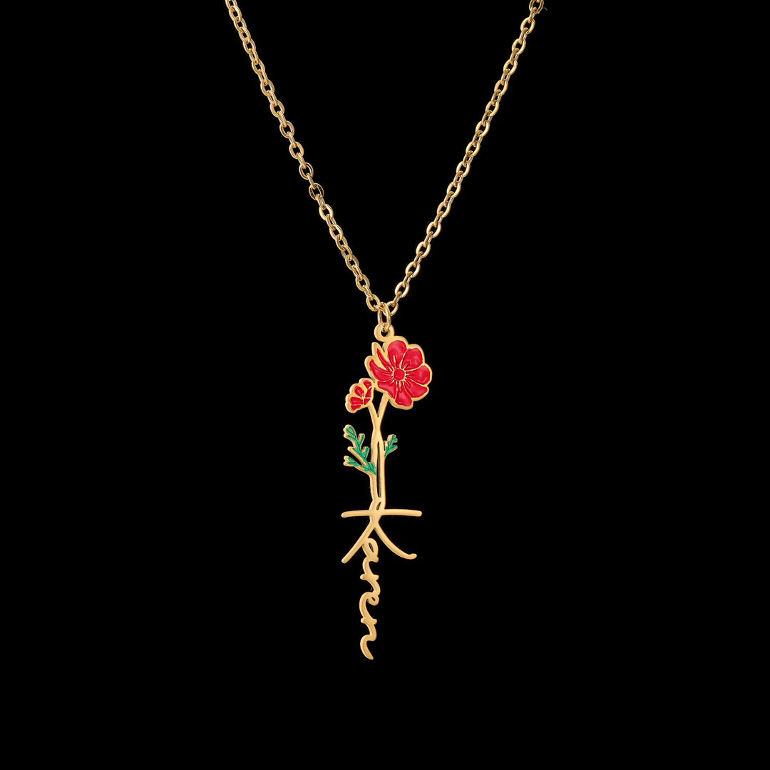 Custom Name Flower Pendant Necklace