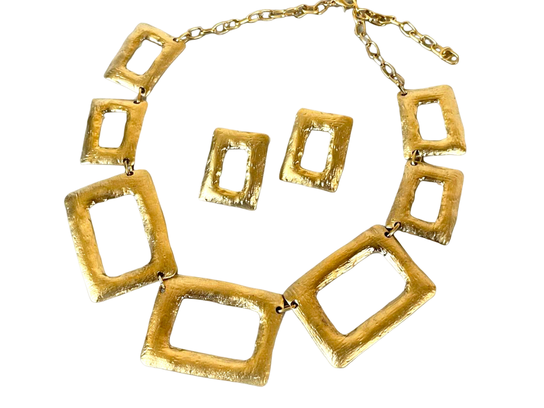 Chunky Gold Plated Jewelry Set - Bold Bib Necklace Earrings Perfect Birthday Gift for Her, Handmade In Turkey - Glam Duchess