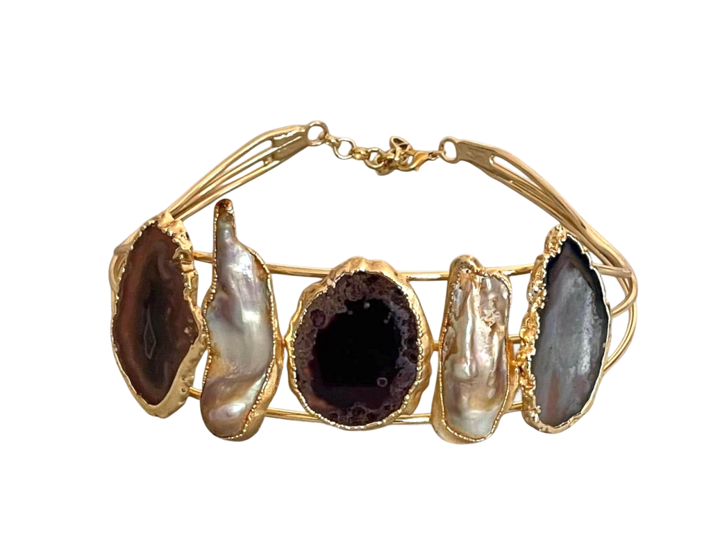 Gold Plated Baroque Pearl Choker Necklace - Handmade Adjustable Modern Statement Collar, Handmade In Turkey - Glam Duchess