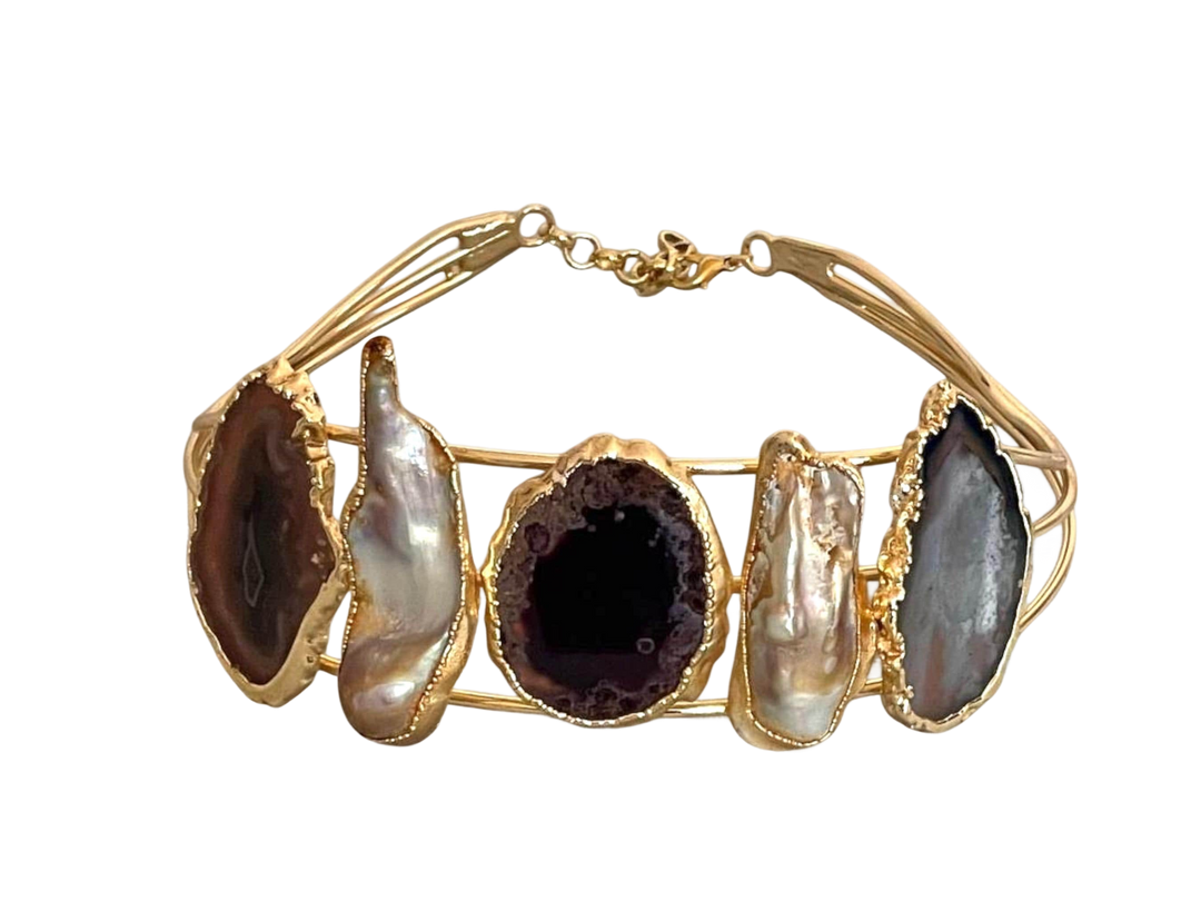 Gold Plated Baroque Pearl Choker Necklace - Handmade Adjustable Modern Statement Collar, Handmade In Turkey - Glam Duchess