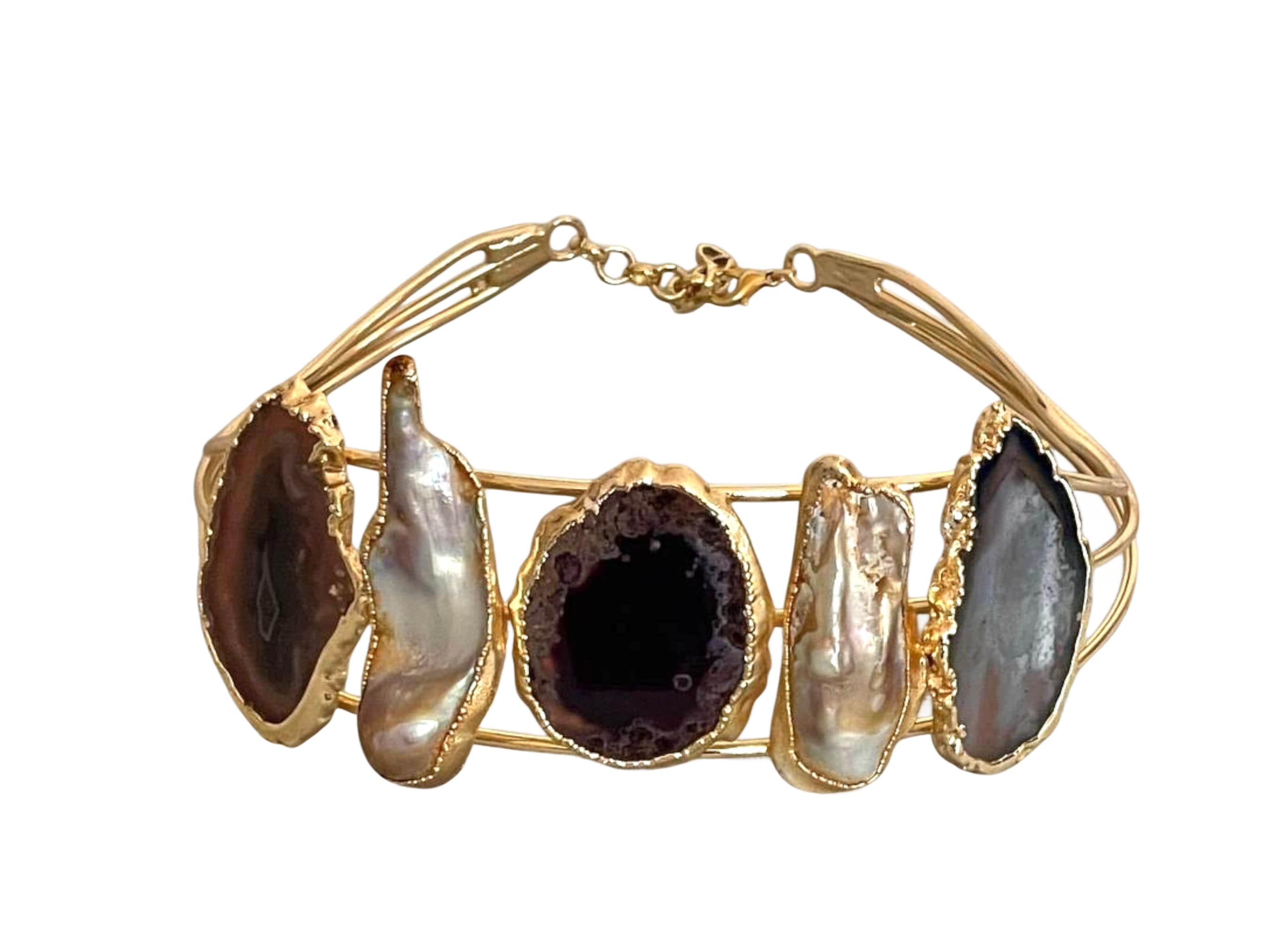 Gold Plated Baroque Pearl Choker Necklace - Handmade Adjustable Modern Statement Collar, Handmade In Turkey - Glam Duchess