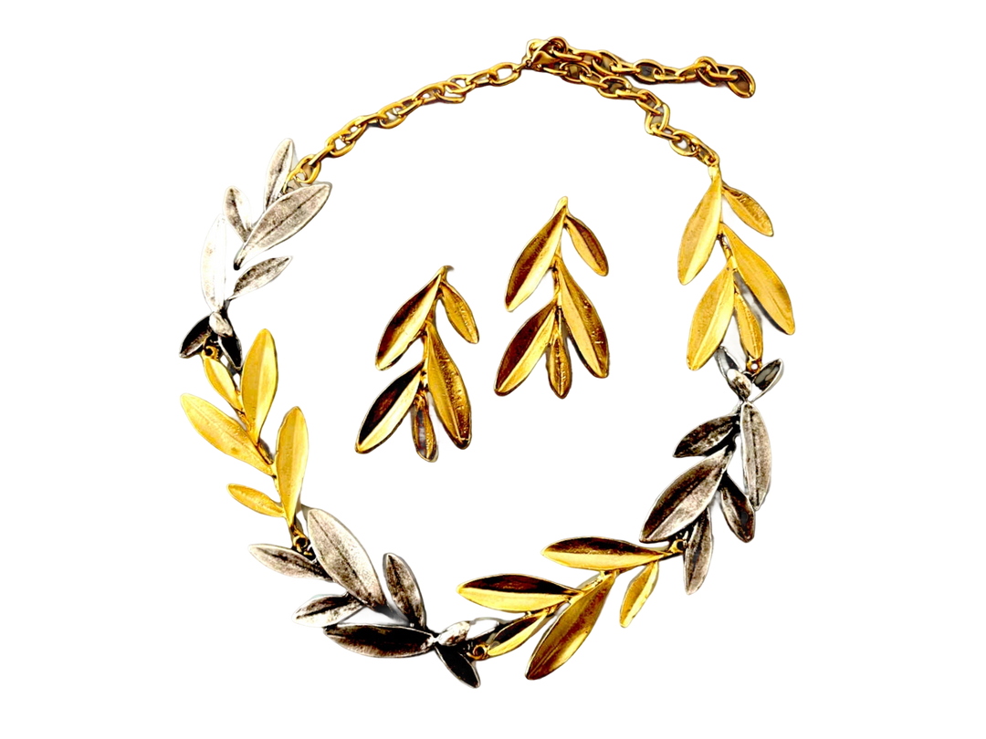 Gold Plated Olive Leaf Jewelry Set - Bohemian Necklace and Earrings Unique Gift, Handmade In Turkey - Glam Duchess
