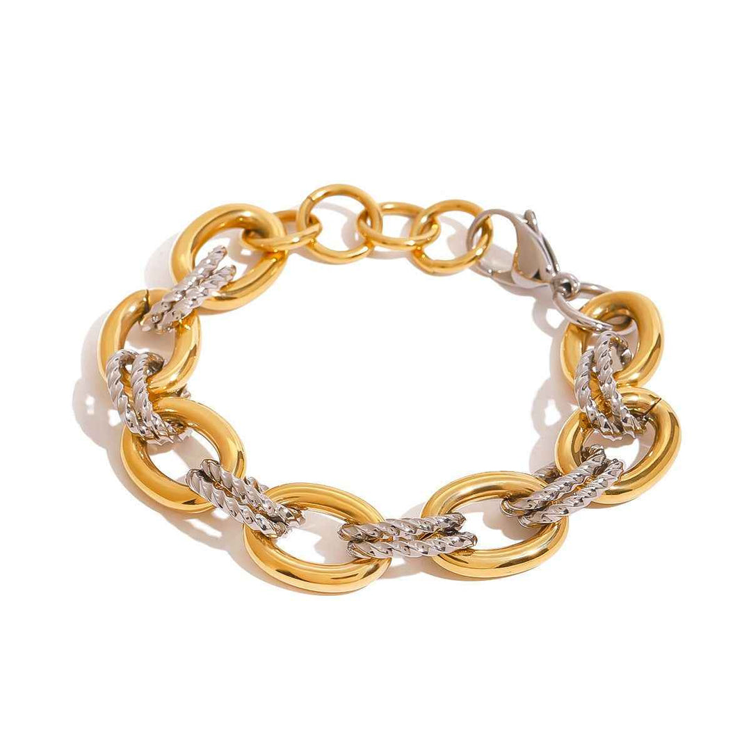 18K gold thick chain with gold and silver color matching unique high-end bracelet