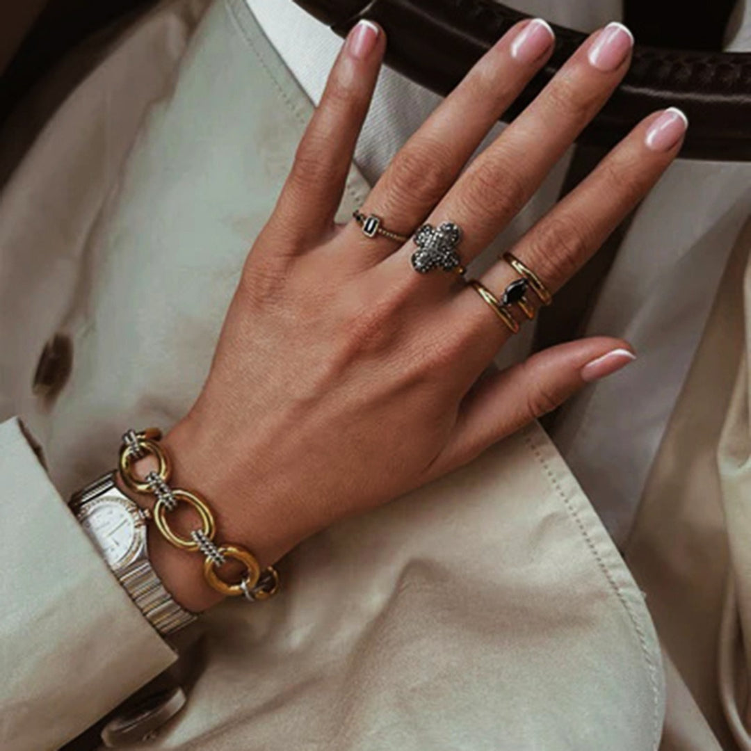 Thick chain with gold and color matching unique bracelet in a close-up wrist view, alternate image 2