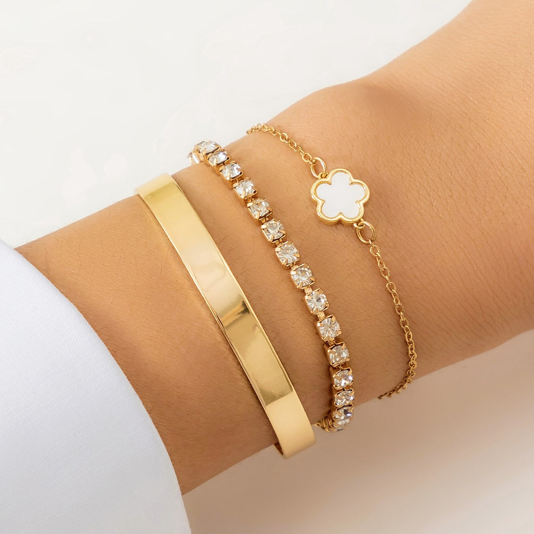Hip-Hop Punk Rhinestone Chain Clover Bracelet worn on wrist, alternate image 2