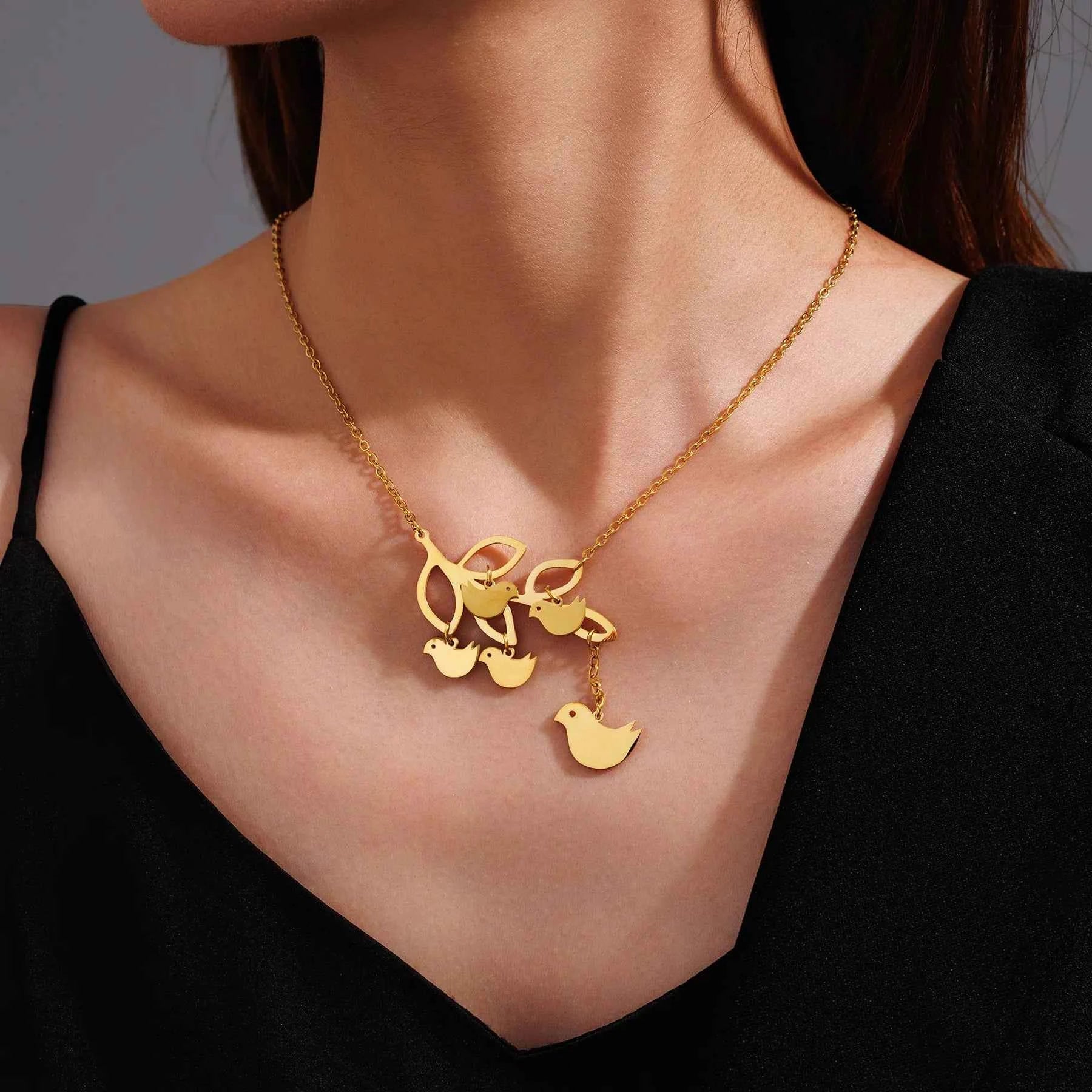 Nextvance Custom Mom & Kids Names Necklace for Women Men Personalized Stainless Steel Bird Tree Pendant Family Jewelry Gift