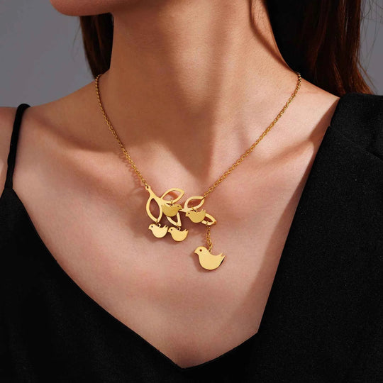 Nextvance Custom Mom & Kids Names Necklace for Women Men Personalized Stainless Steel Bird Tree Pendant Family Jewelry Gift