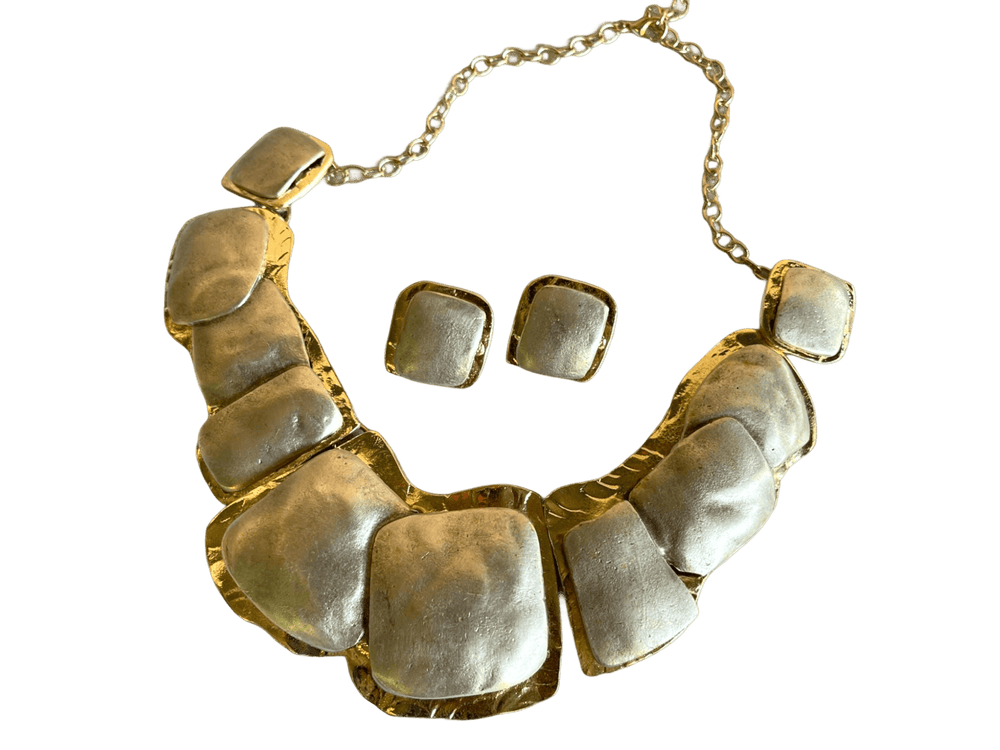 Gold Plated Minimalist Necklace and Earrings Set - Chunky Two Tone Jewelry for Summer Fashion, Handmade In Turkey - Glam Duchess