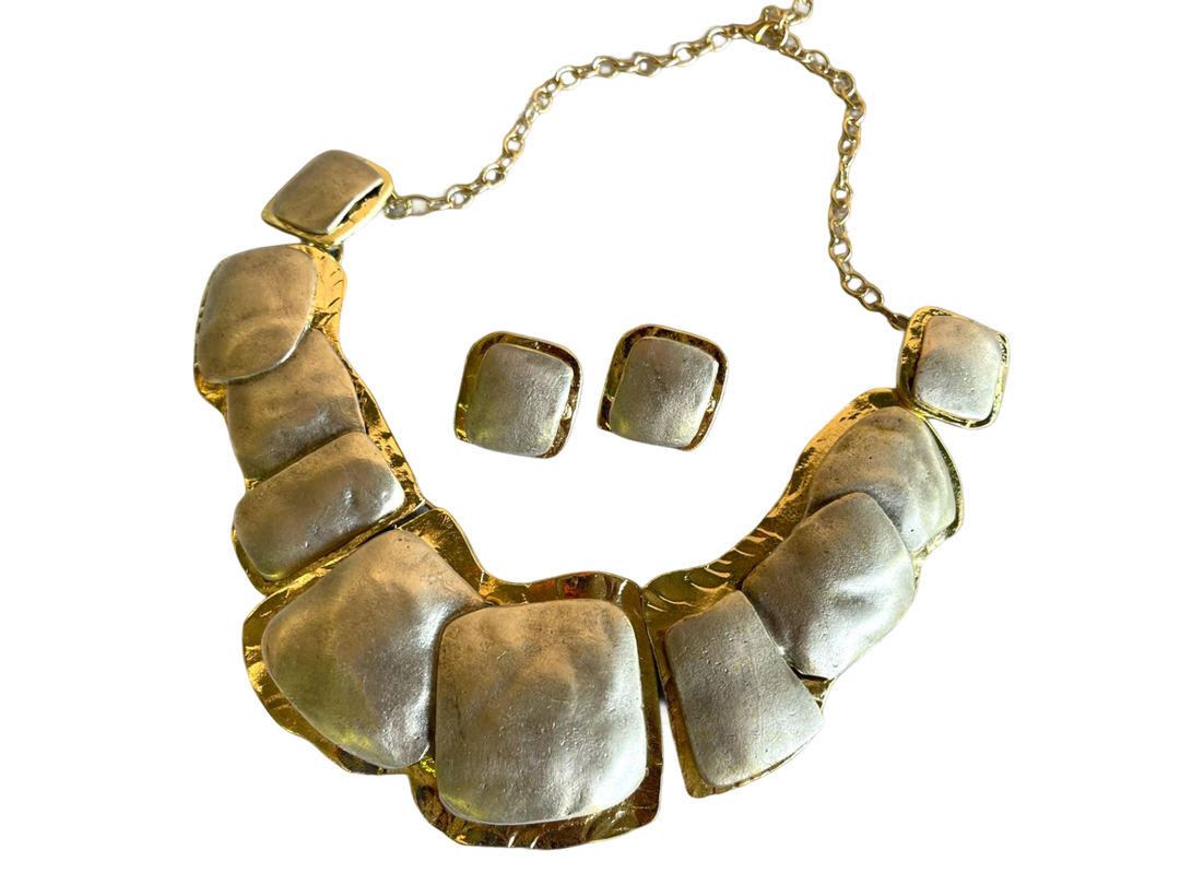 Gold Plated Minimalist Necklace and Earrings Set - Chunky Two Tone Jewelry for Summer Fashion, Handmade In Turkey - Glam Duchess