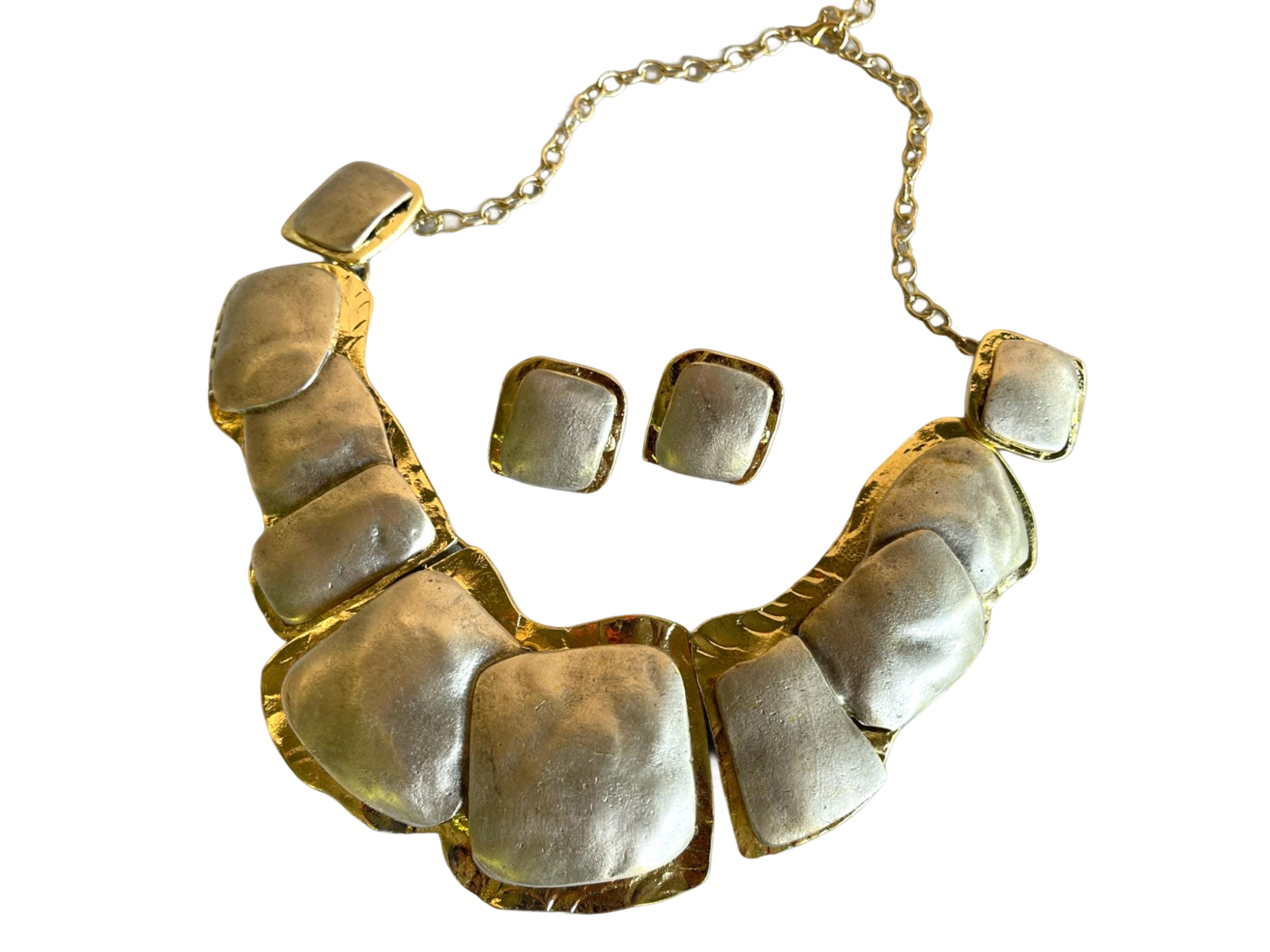 Gold Plated Minimalist Necklace and Earrings Set - Chunky Two Tone Jewelry for Summer Fashion, Handmade In Turkey - Glam Duchess