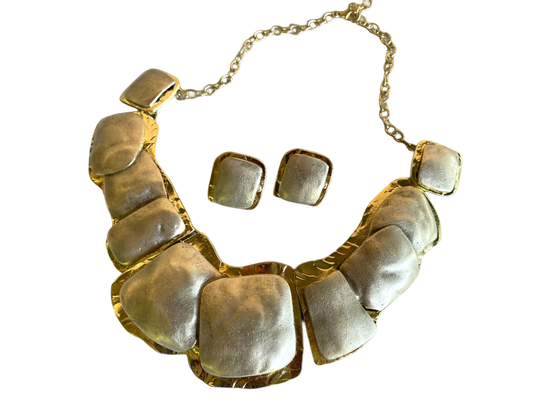 Gold Plated Minimalist Necklace and Earrings Set - Chunky Two Tone Jewelry for Summer Fashion, Handmade In Turkey - Glam Duchess