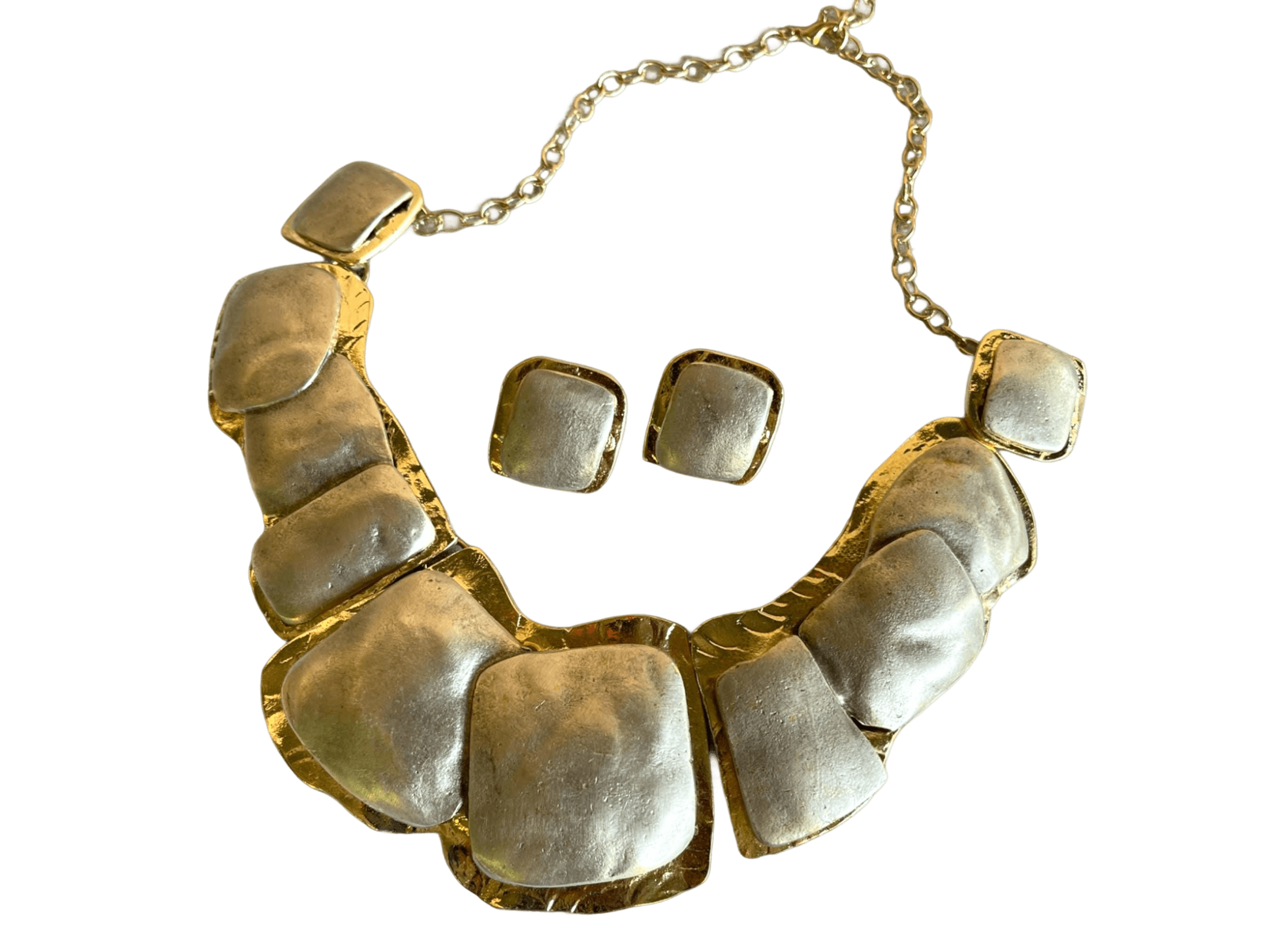 Gold Plated Minimalist Necklace and Earrings Set - Chunky Two Tone Jewelry for Summer Fashion, Handmade In Turkey - Glam Duchess