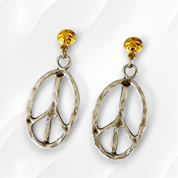 gold plated boho peace sign earrings
