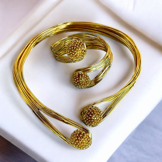 Handmade Gold Plated Open Choker Collar Necklace Bracelet, Handmade In Turkey - Glam Duchess