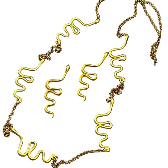 18K Gold plated Snake Necklace Earrings Jewelry Set - Glam Duchess