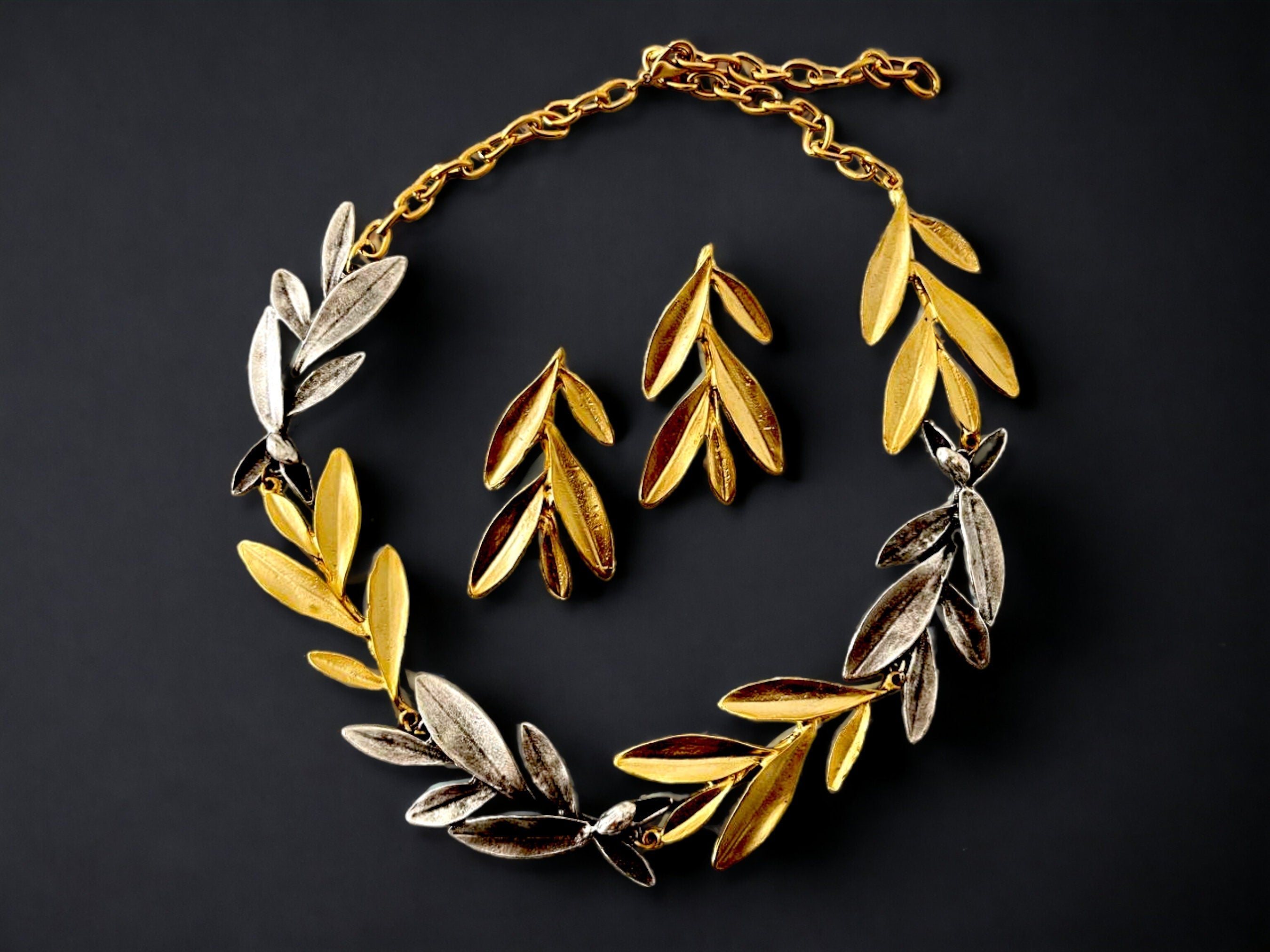 Gold Plated Olive Leaf Jewelry Set - Bohemian Necklace and Earrings Unique Gift, Handmade In Turkey - Glam Duchess