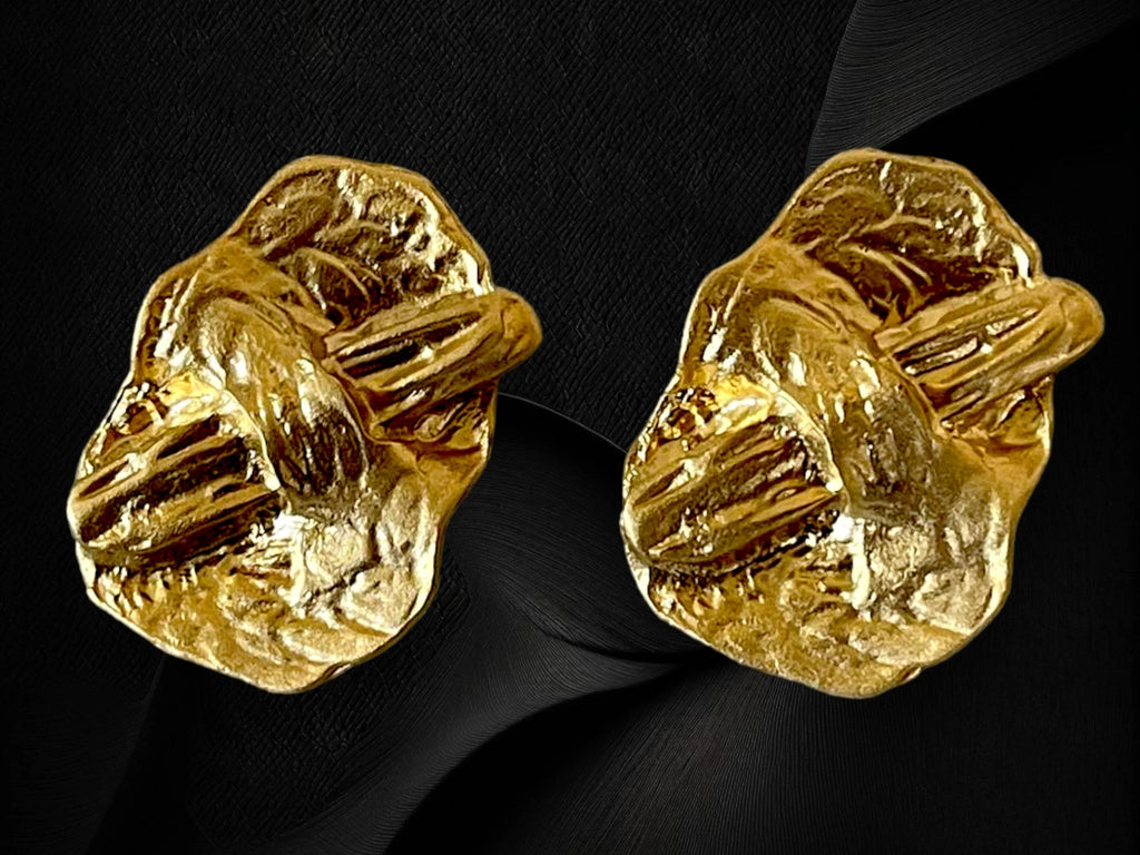 18 K Gold Plated Textured Chunky Statement Choker Necklace Earrings Set - Glam Duchess