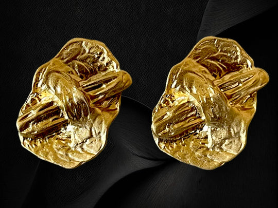 18 K Gold Plated Textured Chunky Statement Choker Necklace Earrings Set - Glam Duchess