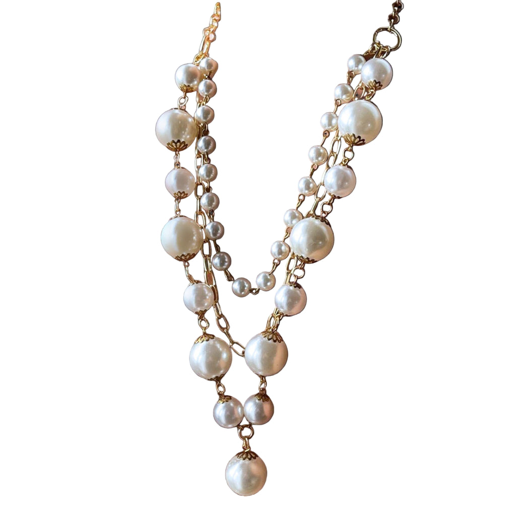 Handmade Gold Plated Long Layered Pearl Necklace, Handmade In Turkey - Glam Duchess