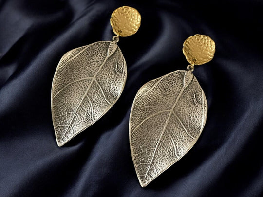 Gold-Plated Two-Tone Dangle Earrings - Handmade Chunky Statement Jewelry, Handmade In Turkey - Glam Duchess