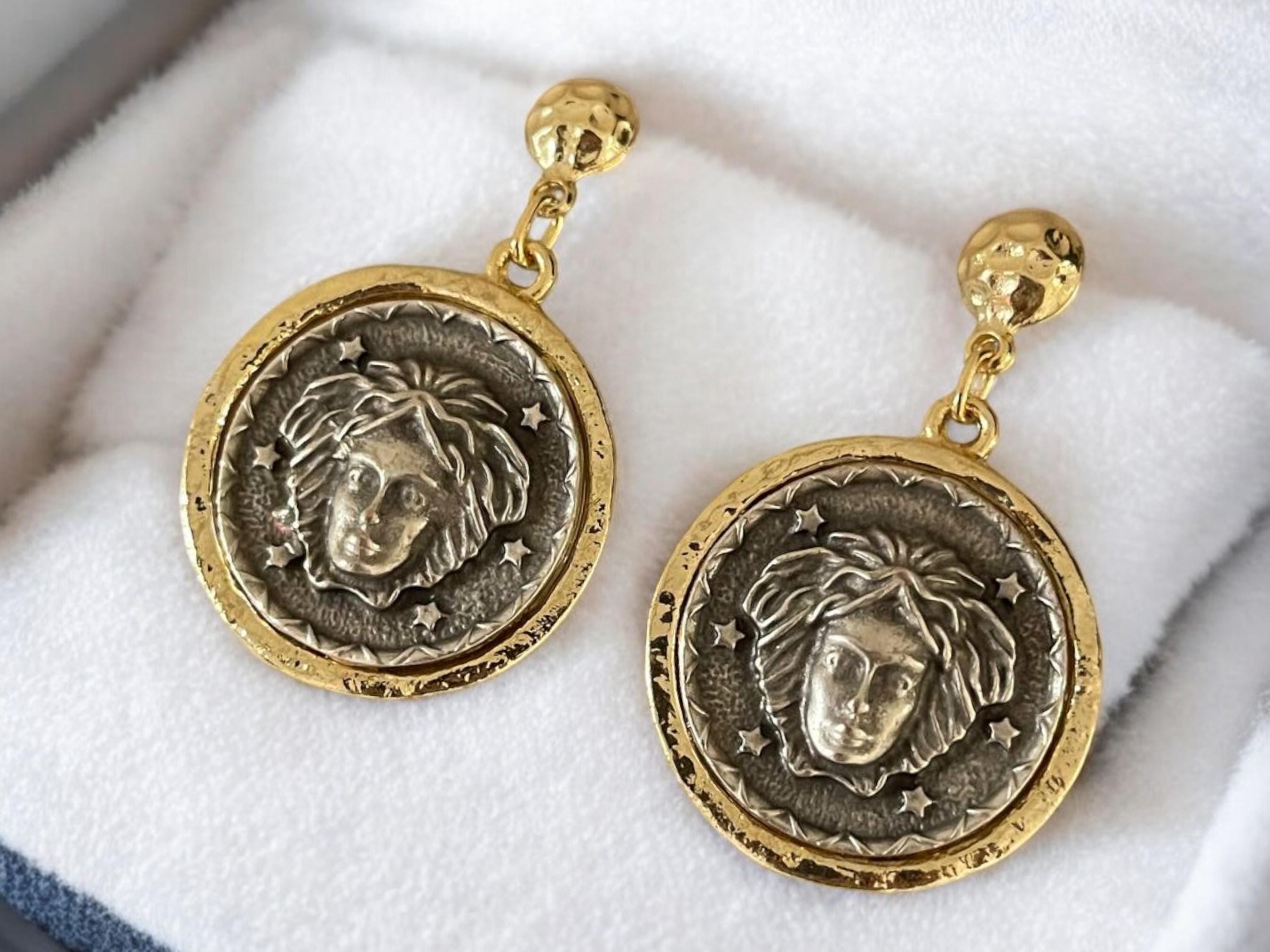 18k Gold Plated Medusa Coin Earrings - Handmade Bohemian Jewelry from Turkiye, Handmade In Turkey - Glam Duchess