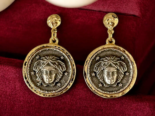 18k Gold Plated Medusa Coin Earrings - Handmade Bohemian Jewelry from Turkiye, Handmade In Turkey - Glam Duchess
