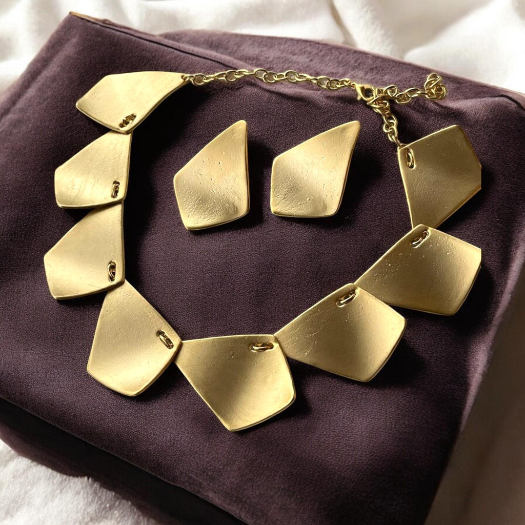 Gold Plated Geometric Jewelry Set - Chunky Necklace Earring Gift for Her, Handmade In Turkey - Glam Duchess