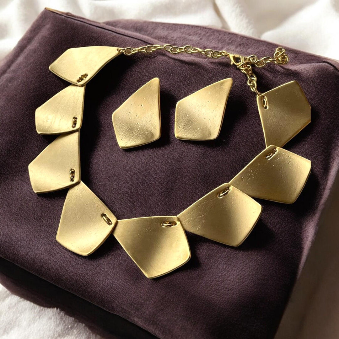 Gold Plated Geometric Jewelry Set - Chunky Necklace Earring Gift for Her, Handmade In Turkey - Glam Duchess