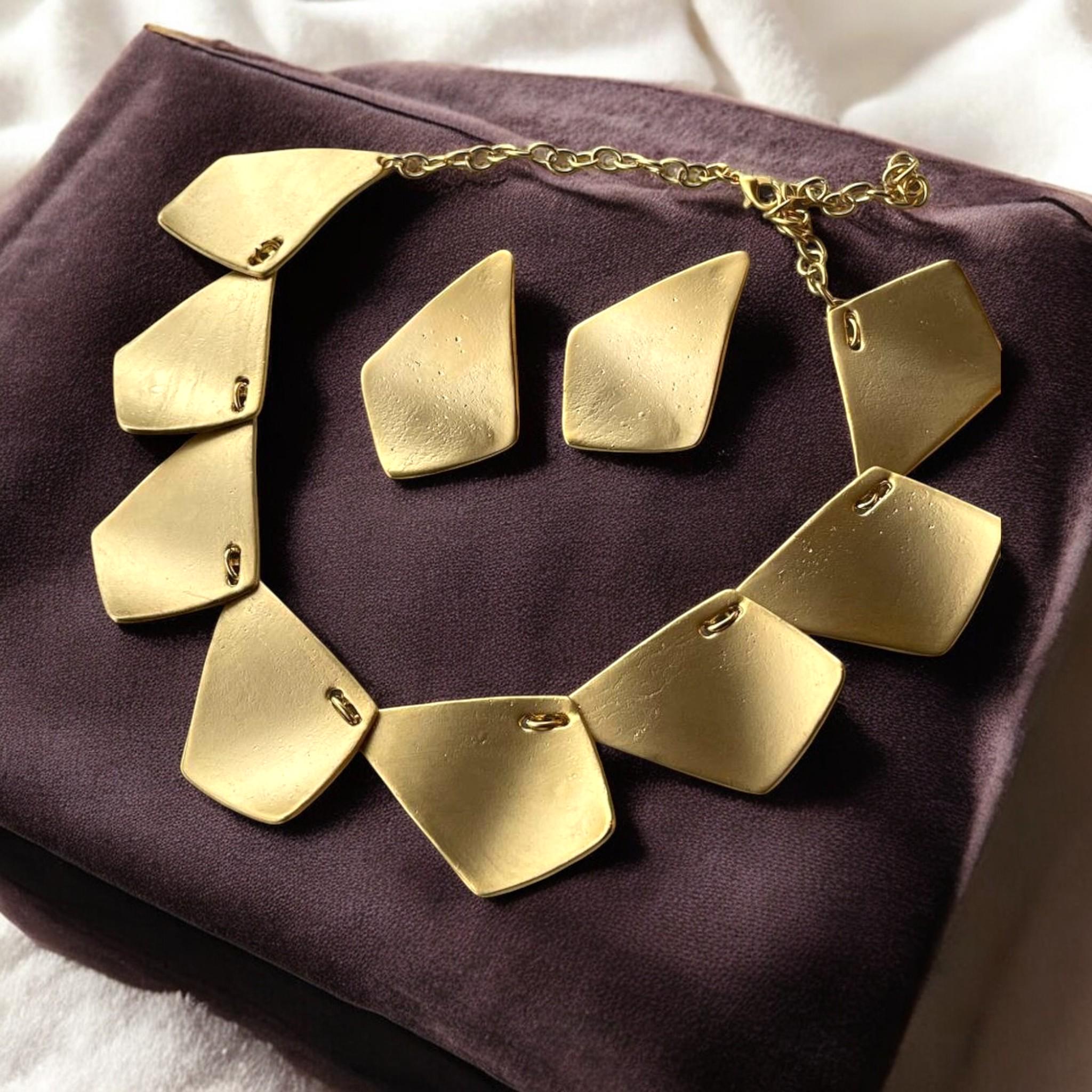 Gold Plated Geometric Jewelry Set - Chunky Necklace Earring Gift for Her, Handmade In Turkey - Glam Duchess