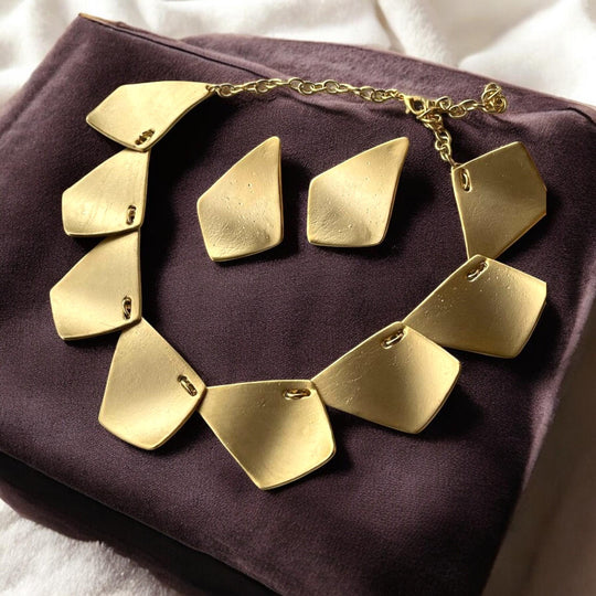 Gold Plated Geometric Jewelry Set - Chunky Necklace Earring Gift for Her, Handmade In Turkey - Glam Duchess