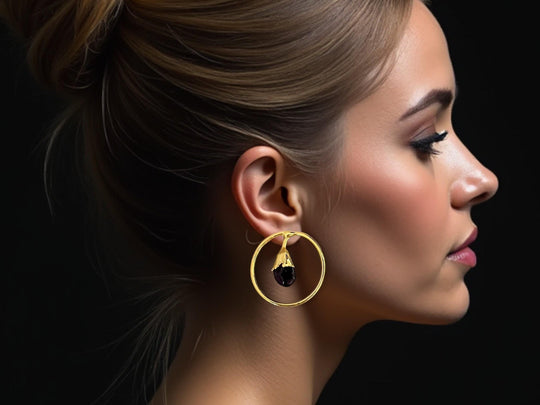 Gold Plated Agate Hoop Earrings - Handmade Minimalist Geometric Dangles, Handmade In Turkey - Glam Duchess