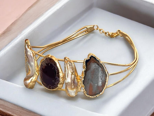 Gold Plated Baroque Pearl Choker Necklace - Handmade Adjustable Modern Statement Collar, Handmade In Turkey - Glam Duchess