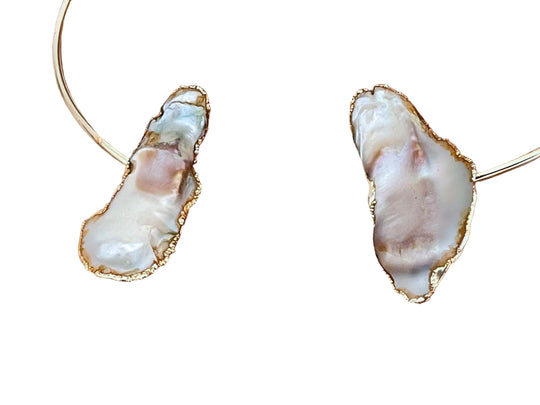 Gold Plated Minimalist Baroque Pearl Ring Open Choker Necklace Set - Modern Shell Jewelry Gift for Her, Handmade In Turkey - Glam Duchess